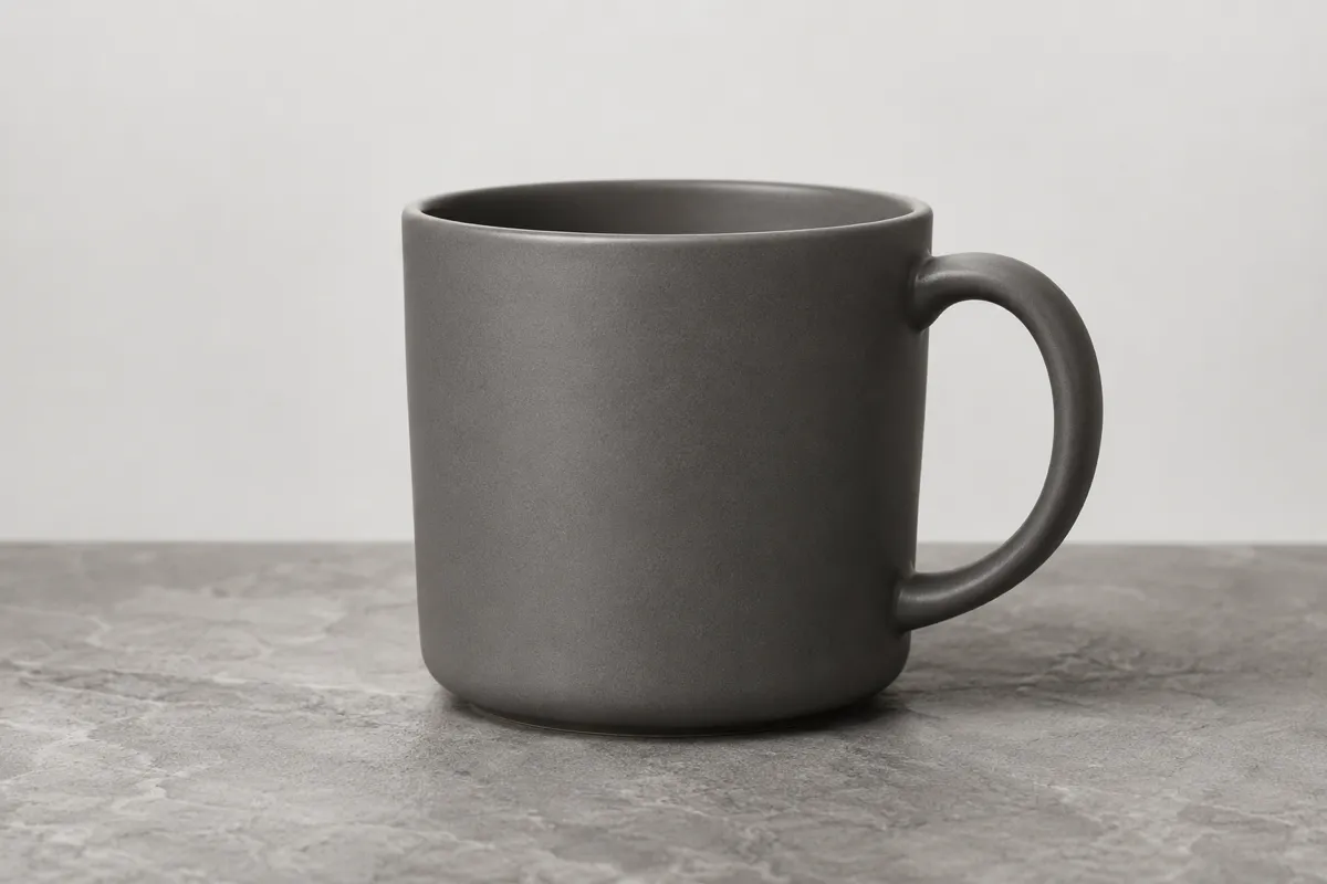 Matte ceramic mug on stone, studio softbox, clean product shot — Krea 2 Large example, 3:2, low creativity