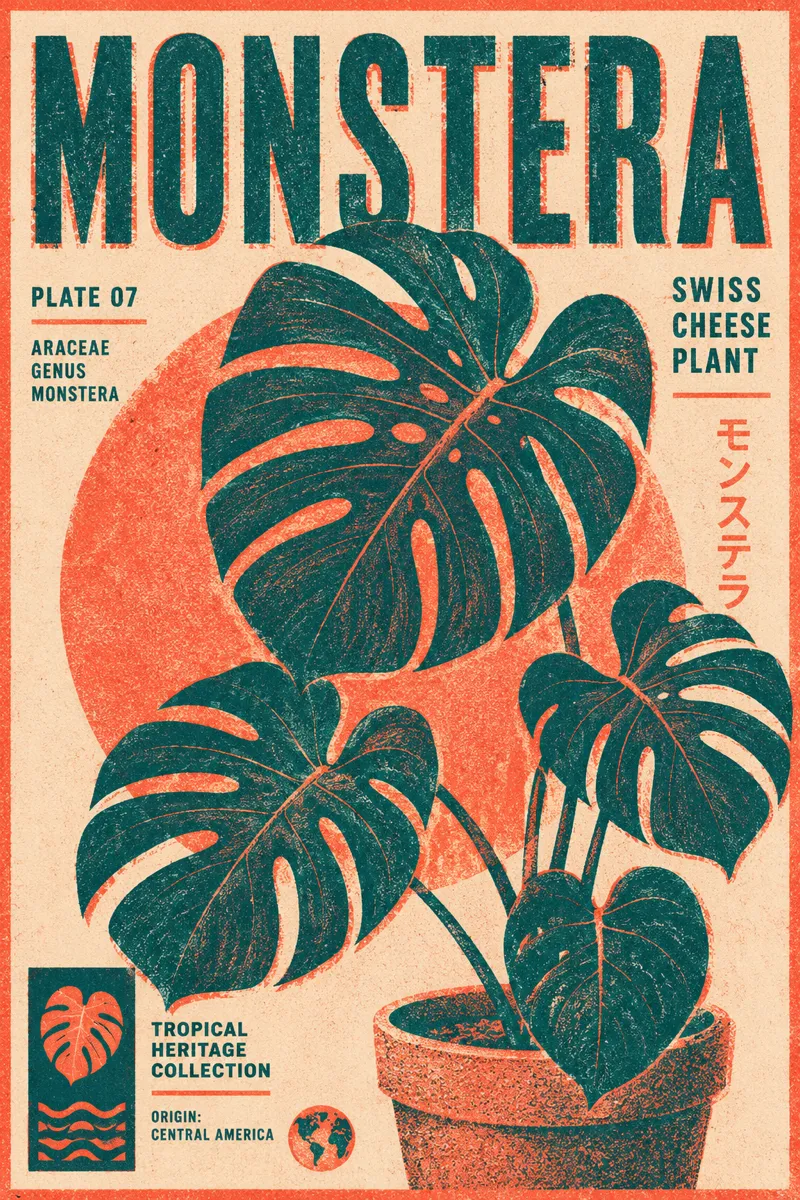 Botanical risograph poster, two-tone, grainy print texture — Krea 2 Medium example, 2:3, medium creativity