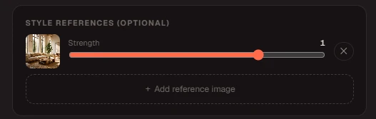 Krea 2 reference strength slider showing an uploaded image reference