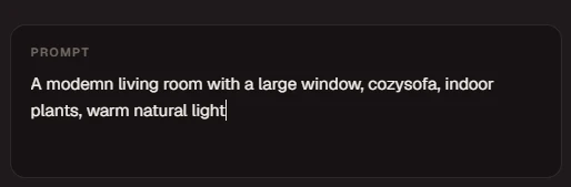 Krea 2 prompt field with a simple living room content prompt used alongside references