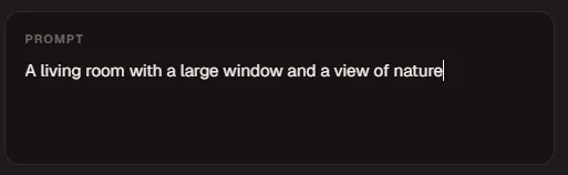 Krea 2 moodboard content prompt for a living room with a large window and nature view