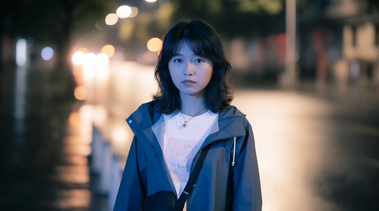 Krea 2 portrait photography test with rainy city street and cinematic lighting