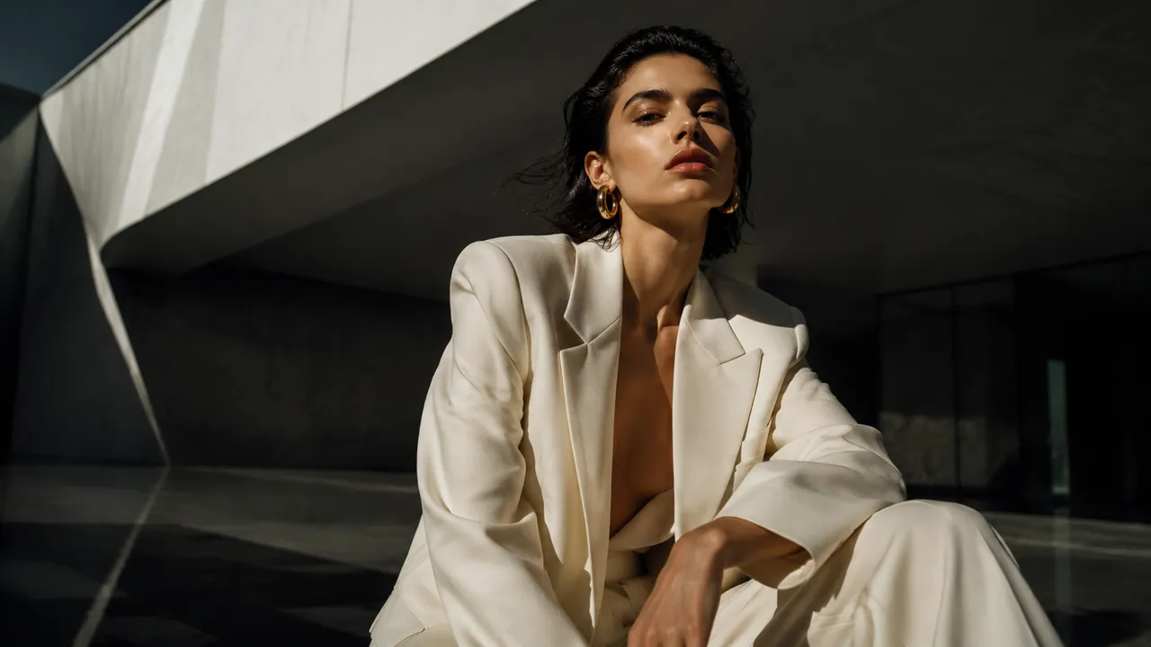 Krea 2 fashion editorial result with luxury styling, modern architecture, and cinematic lighting