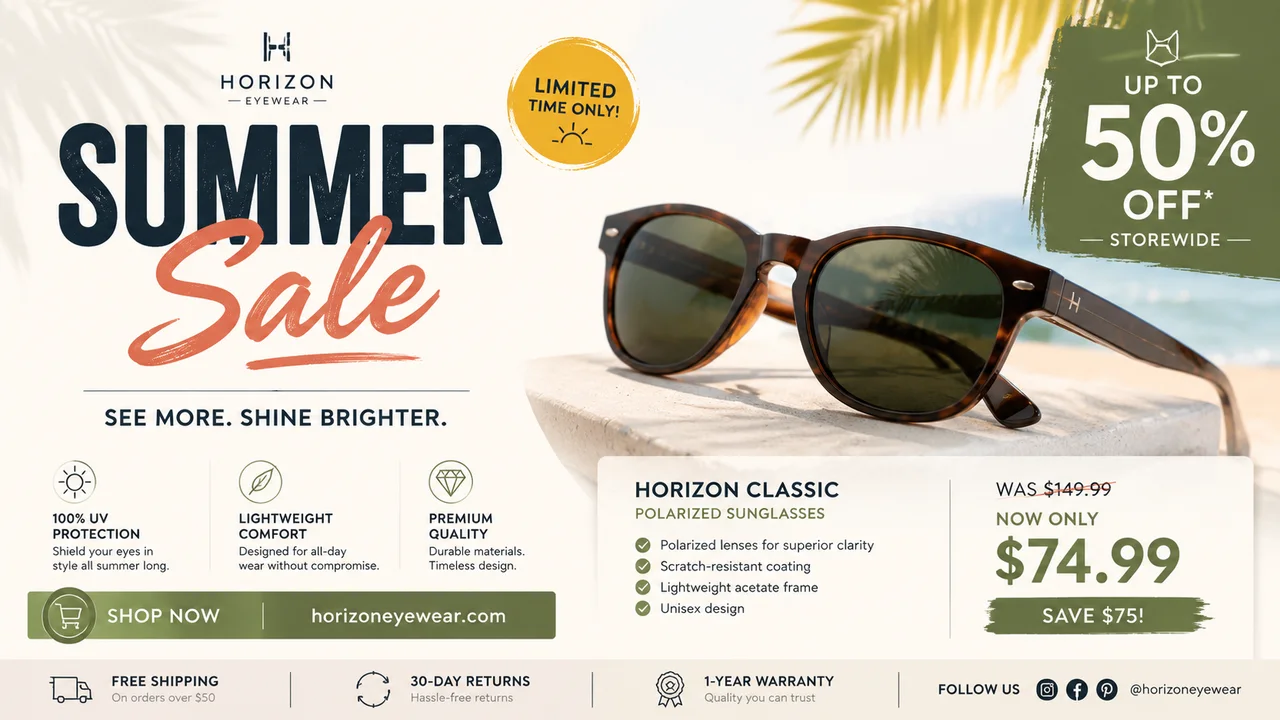 Nano Banana 2 Summer Sale poster with readable typography, product details, and pricing information